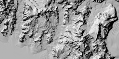 Detailed topography map in black and white