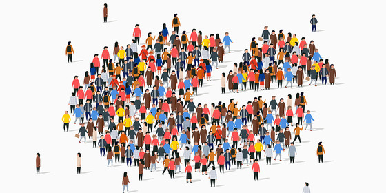 Illustration of a pie chart made up of little people. Credit Adobe Stock.