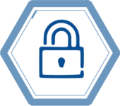 icon with padlock inside a hexagon shape line drawings, blue