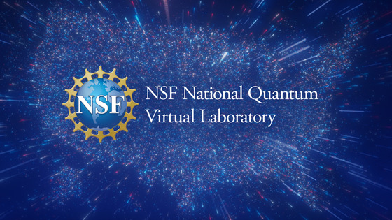 U.S. map made of stylized pulses of light with text: NSF National Quantum Virtual Laboratory