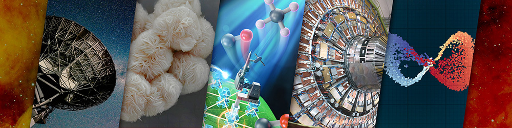 Collage of images showing different areas of mathematical and physical sciences