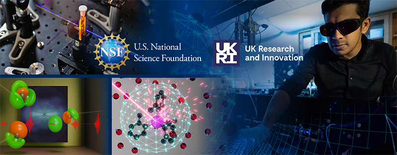 NSF and UKRI logos superimposed on a collage of several images depicting scientific research
