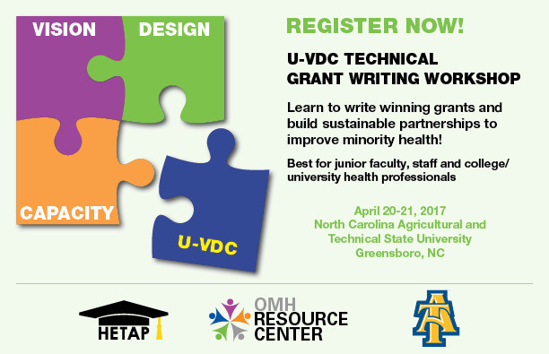 U-VDC Technical Grant Writing Workshop, April 20-21 at the NC Agricultural and Tech State U, Greensboro, NC