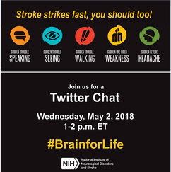 National Stroke Awareness Month Twitter chat, May 2, 1 pm ET #BrainforLife