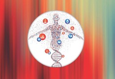 Stylised illustration of a DNA chain in the shape of a woman