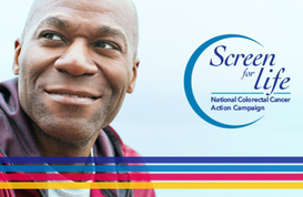 Screen for Life: National Colorectal Cancer Action Campaign. Image shows an African American man. 