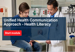 Image text: United Health Communication Approach - Health Literacy. Start module.