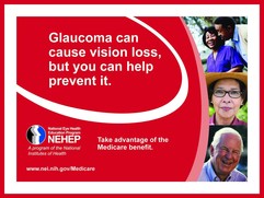 Glaucoma can cause vision loss, but you can help prevent it. Take advantage of the Medicare benefit. NIH NEHEP. 