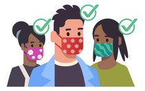 Illustration shows three people correctly wearing facemasks.
