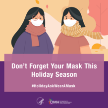 Don't Forget Your Mask This Holiday Season. #HolidayAskWearAMask. HHS OMH.