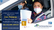 Image shows two Hispanic/Latina women wearing facemasks and driving to get the COVID-19 vaccine