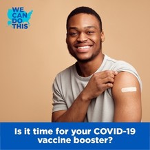 Is it time for your COVID-19 vaccine booster? Image shows a young Black man