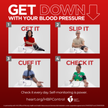 Get Down with Your Blood Pressure. Get It. Slip It. Cuff It. Check It. heart.org/HBPControl