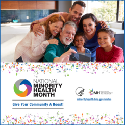 National Minority Health Month: Give Your Community a Boost! Image shows a Latino family.