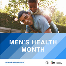 Men's Health Month. Image shows a Black man with his son. 