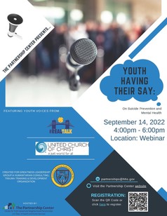 The Partnership Center Presents: Youth Having Their Say on Suicide Prevention and Mental Health, Sept. 14, 4 pm