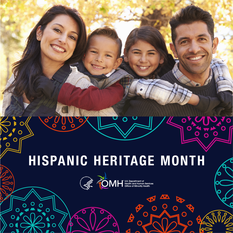 Hispanic Heritage Month. HHS OMH. Image shows a Latino family. 