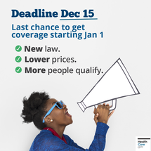 Marketplace Open Enrollment Deadline: Dec. 15
