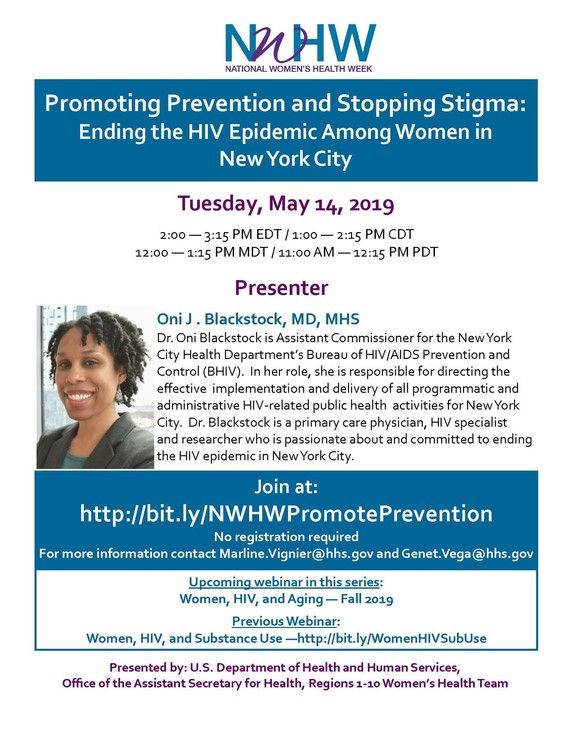 Webinar flyer for Promoting Prevention and Stopping Stigma: Ending the HIV Epidemic Among Women in New York City