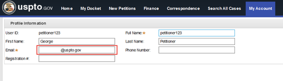 Screenshot of "my account" showing the email adress field
