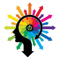 Image of the silhouette of a human head with colorful arrows emanating from it.