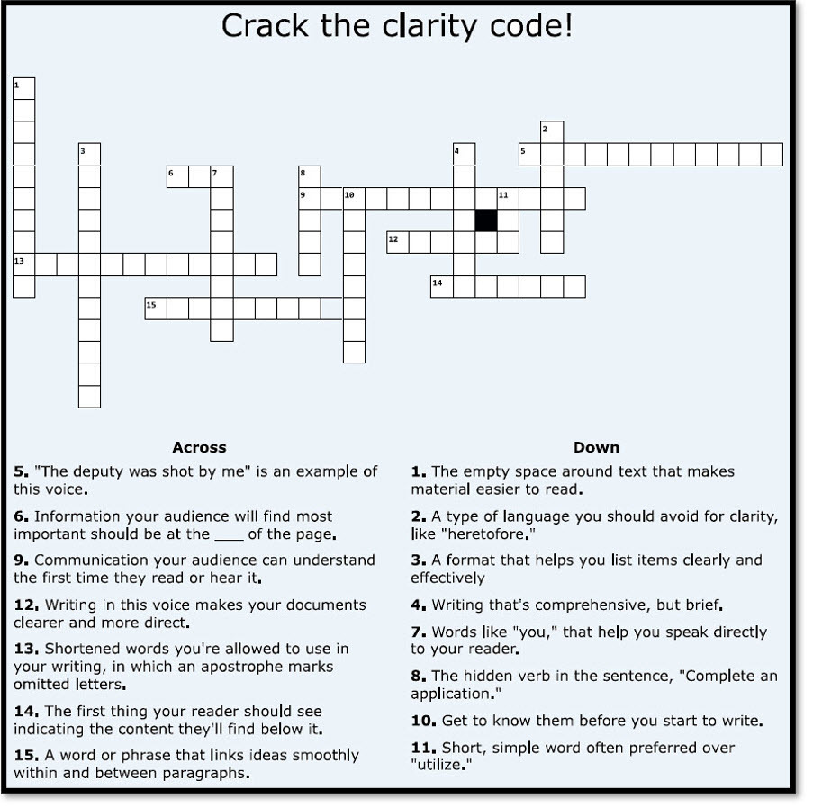 Crack the clarity code! Image of a crossword puzzle