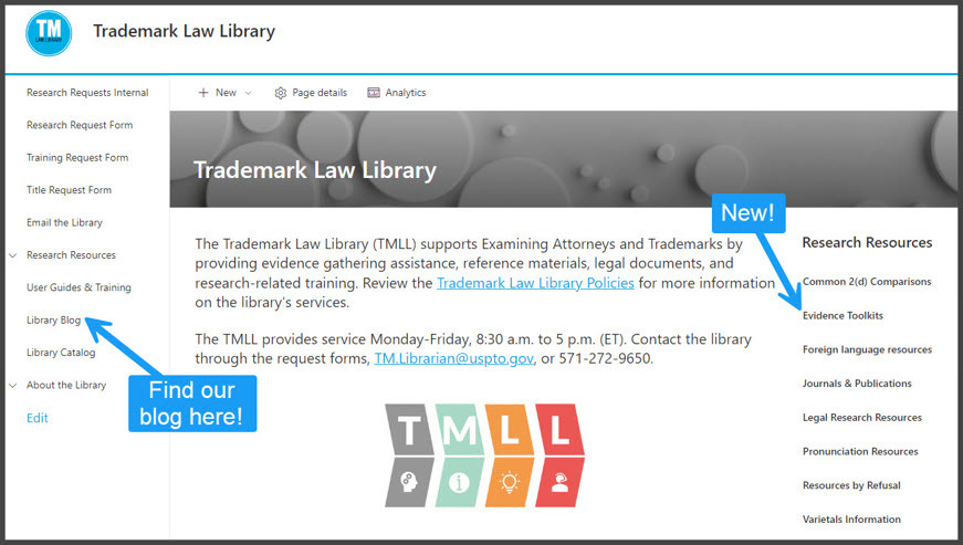 Screenshot of TMLL Sharepoint page