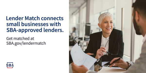 Lender Match connects small businesses with SBA-approved lenders. Get matched at sba.gov/lendermatch. 
