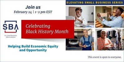 Photo of four people with the following text, Celebrating Black History Month on February 24 at 1 pm EST