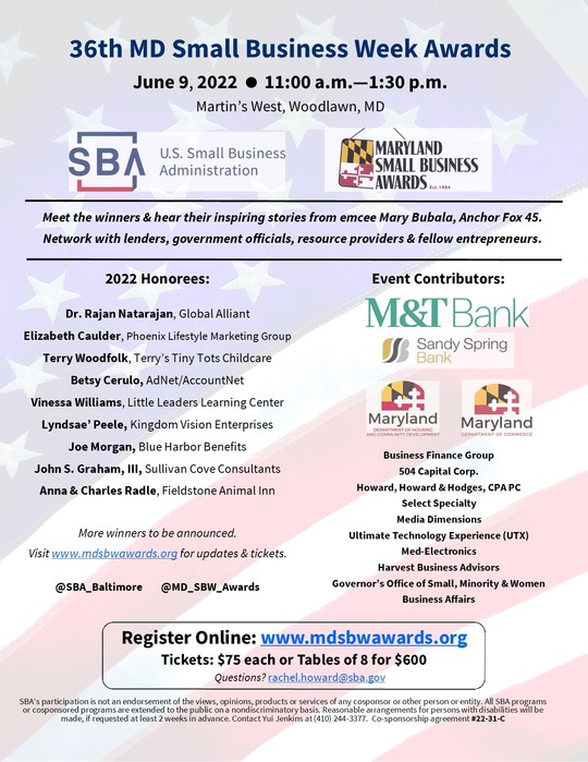36th MD Small Business Week Awards Luncheon Flyer