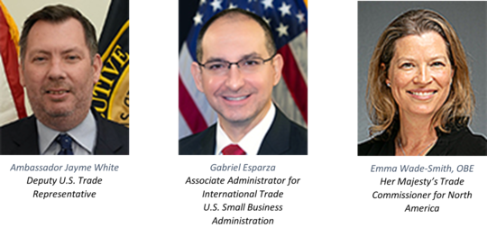 image of ambassador jayme white aa for sba office of international trade gabriel esparza and emma wade-smith
