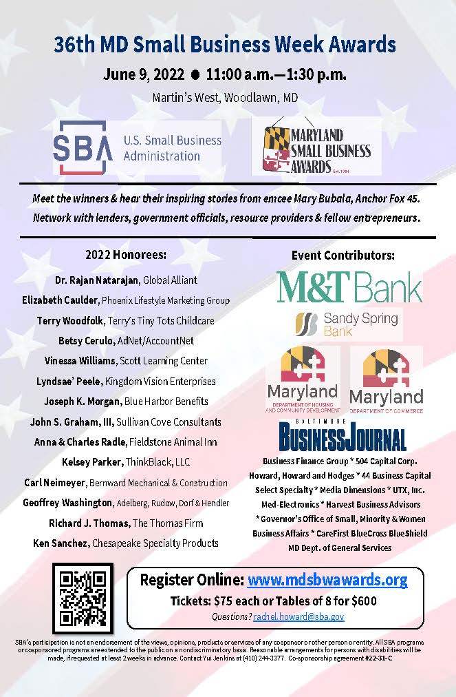 MD Small Business Week Awards Flyer