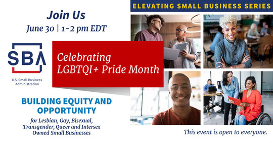 Photo of four people with the following text, Celebrating LGBTQI+ Pride Month webinar on June 30 at 1 pm EDT