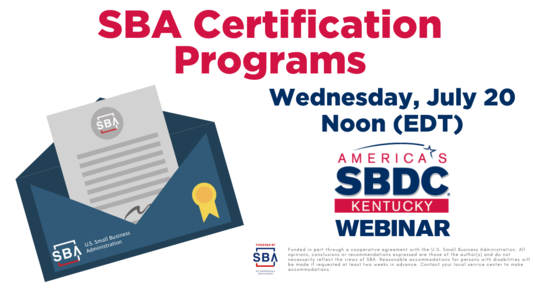 SBA Certification Programs webinar on July 20, 2022