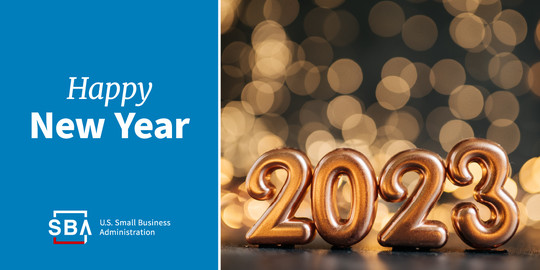 Photo of the numbers 2023 and the following text: Happy New Year. The SBA logo is at the bottom.