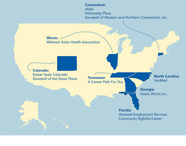 Map showing ENs who were recently activated to serve Ticketholders in Colorado, Connecticut, Florida, Georgia, Illinois, North Carolina and Tennessee