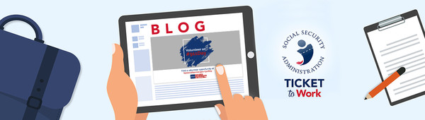 Ticket to Work blog banner with image of a logo that reads "Volunteer on 911 Day"