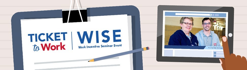 Ticket to Work webinar banner with image of Walter smiling and standing next to a service provider