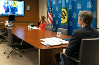 Secretary Blinken and Acting Assistant Secretary for Western Affairs Chung participate in a virtual roundtable with the Carribean Community.