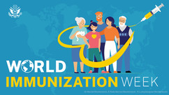 Drawing of five people and the words "World Immunization Week."