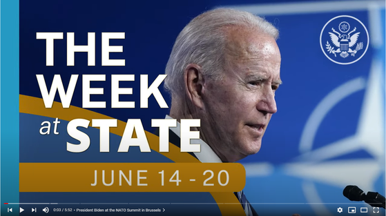 Screenshot of video of The Week At State for June 14-20 with a picture of President Biden.