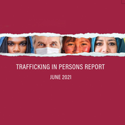 Four faces and the words “Trafficking in persons report, June 2021.” 