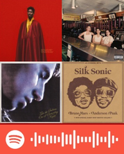  Tiles of album covers and Spotify logo. 