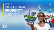 Graphic reads “World Intellectual Property Day,” and features a young woman wearing safety goggles.