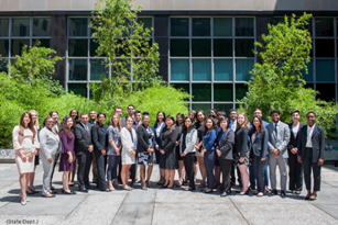 The 2019 Pickering Fellows standing together in front of the State Department in Washington