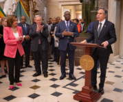 Secretary Blinken speaks before a crowd of Congressional leaders and African delegations at the U.S. Capitol. 
