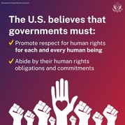 A graphic about human rights with a drawing of human fists, and one open hand with a heart on the palm. 