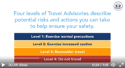 Screenshot of a video showing the four levels of travel advisories. 