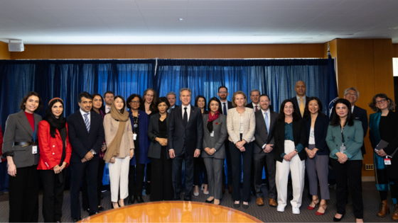 Secretary Antony Blinken meets with participants at the Alliance for Afghan Women’s Economic Resilience Summit at the Department of State.