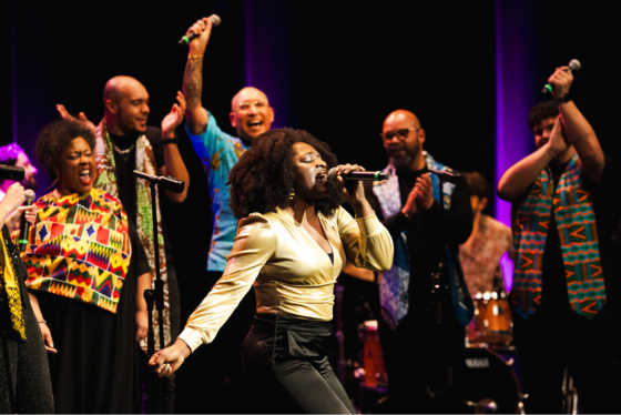 A singer performs during a U.S. Embassy Portugal concert celebrating Black History Month.